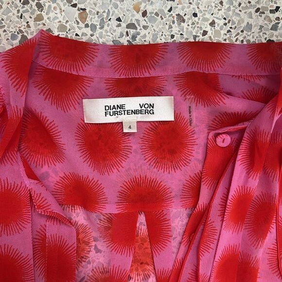 DVF Diane Von Furstenberg pink Arlington ruffle long sleeve blouse 4 - Picture 5 of 9